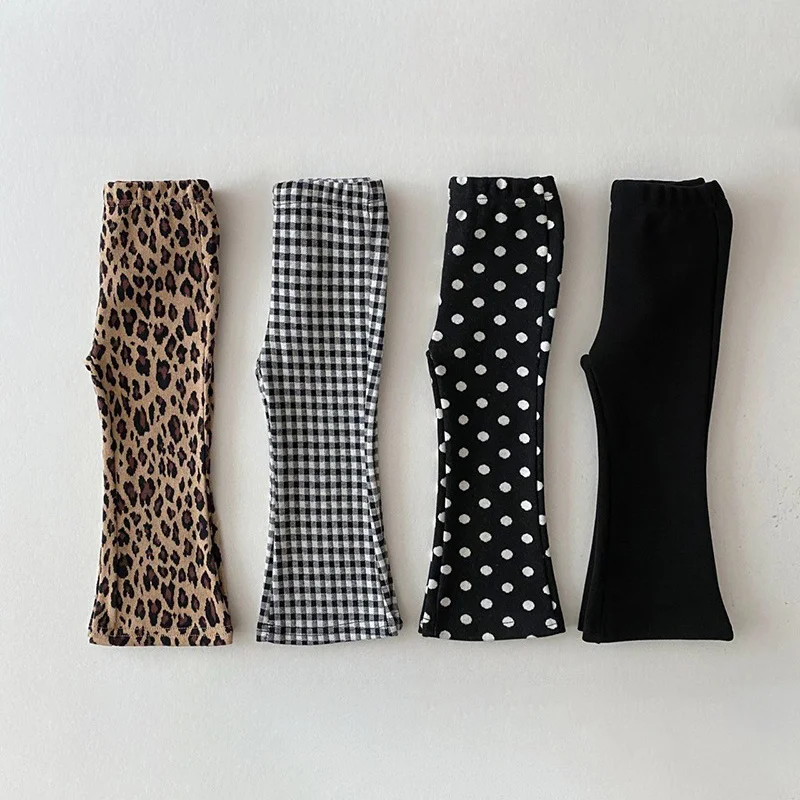 

Осенние детские расклешенные брюки для девочек, брюки с колокольчиками в клетку, брюки в горошек для маленьких девочек, модная осенняя одеж...