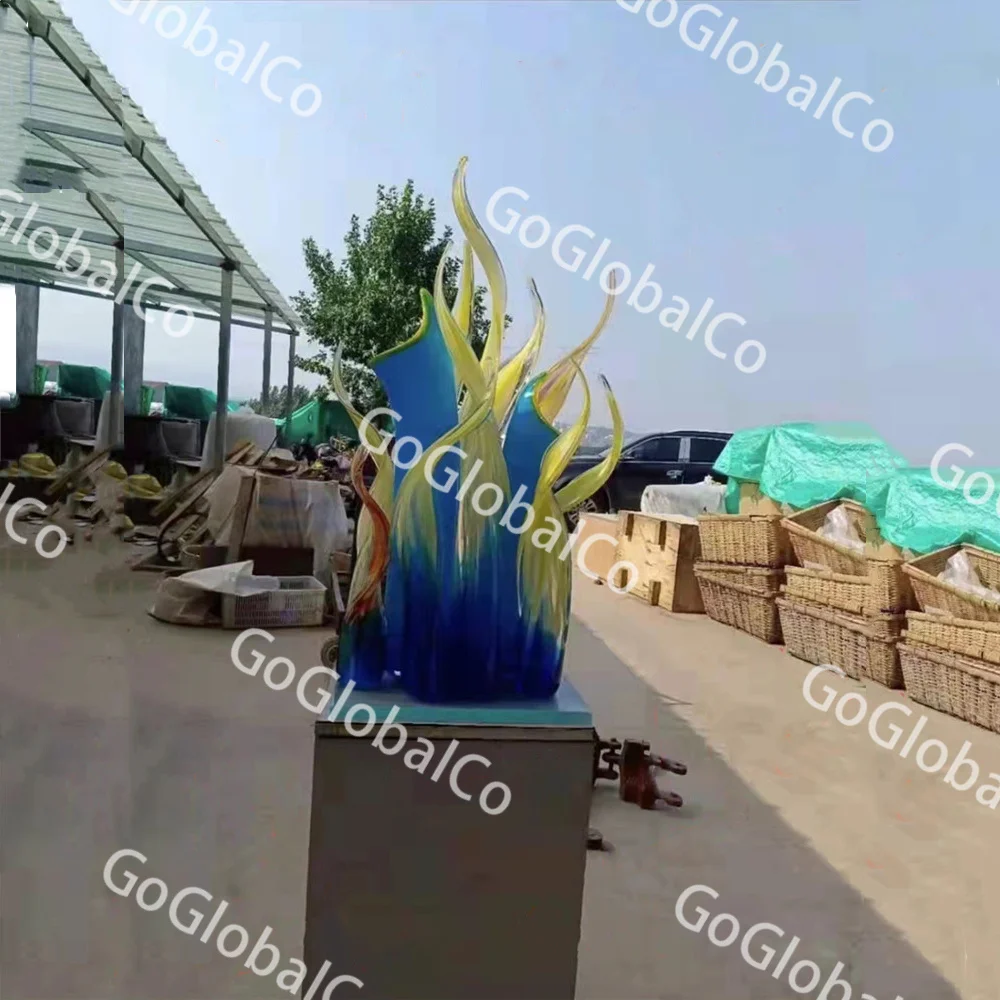 

Ручная работа, выдувные художественные изделия, желтая синяя трава и ваза, внутренние искусственные большие скульптуры из муранского стекл...