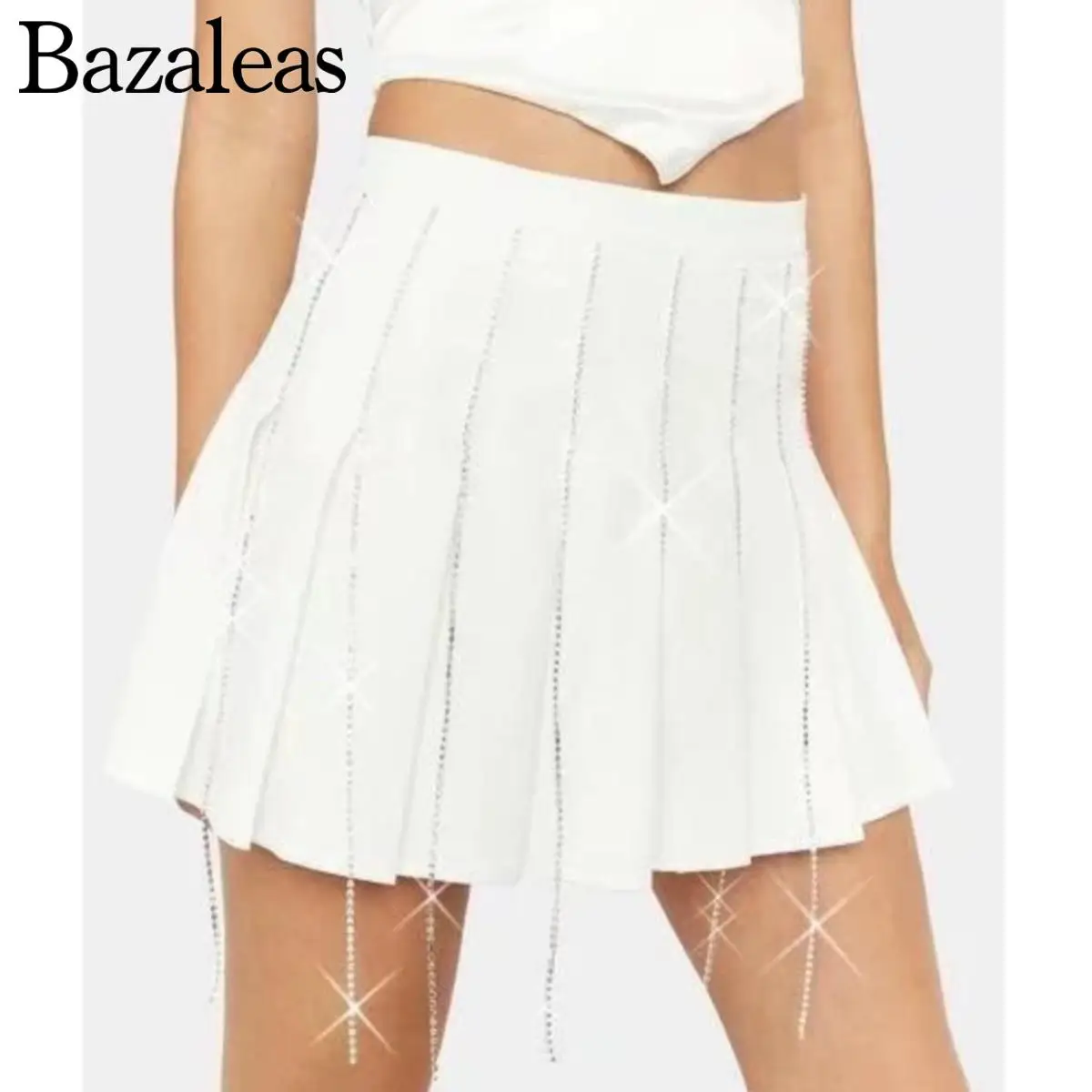 

Белая плиссированная мини-юбка с высокой талией, украшенная стразами, шорты, нижнее белье, юбки на молнии, Y2K, 2022
