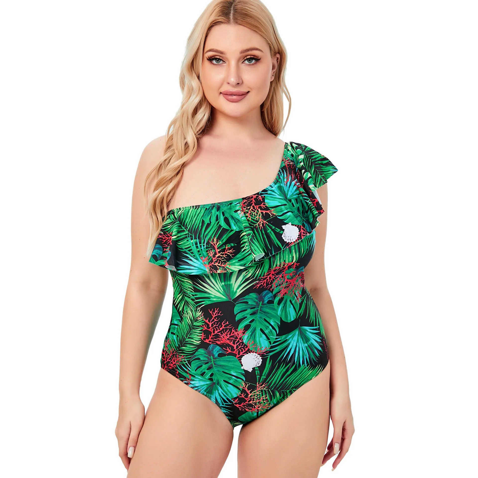 

Слитный купальник с цветочным принтом для женщин боди пуш-ап на одно плечо купальники женские бикини купальный костюм Пляжная одежда