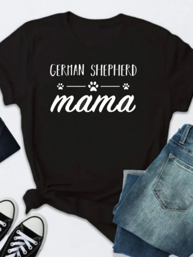 Немецкой овчарки с надписью Mama футболка для женщин коротким рукавом О-образным