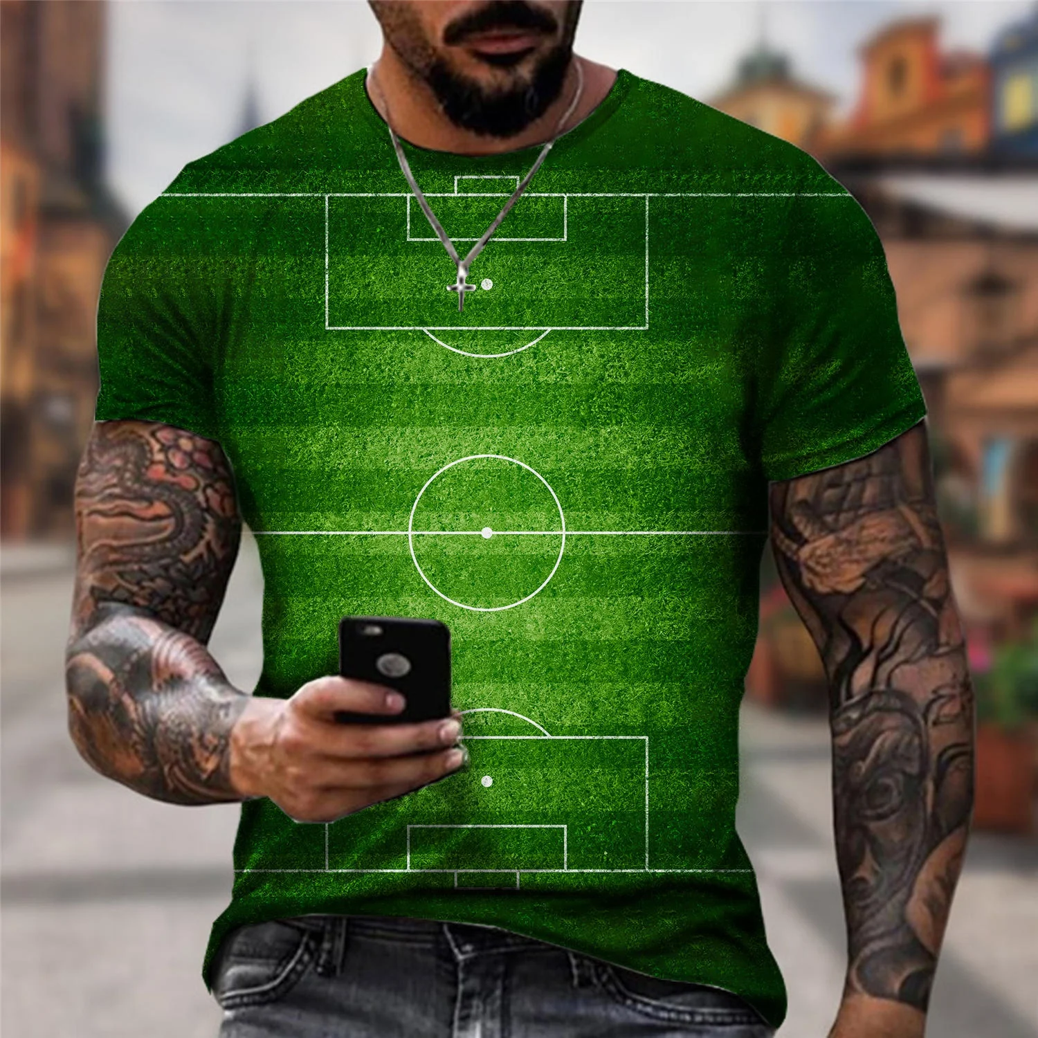 

The latest fashion 3d football field printed T-shirt casual fun T-shirt