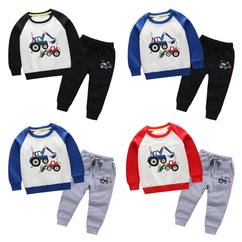 

2022 Autumn Children's Clothing Sets Boys & Girls Tracksuits Cartoon Excavator Kids Sport Suits Hoodies Top Sweatpants 2pcs Set