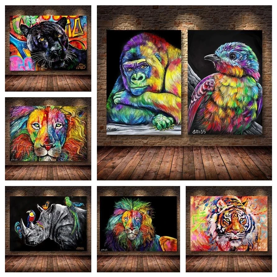 

5D Diamonds Picture Colorful Lion Animal Graffiti Tiger Cheetah Orangutan Cross Stitch Kits Rhinestone Crafts Creative Hobby Art