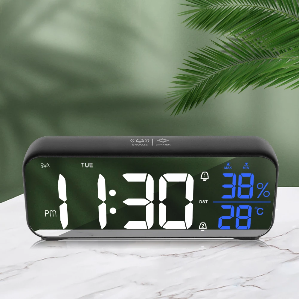

LED Digital Clock Snooze Table Clock USB Rechargeable Music Alarm Clock with Voice Control Temperature Humidity Home Decor