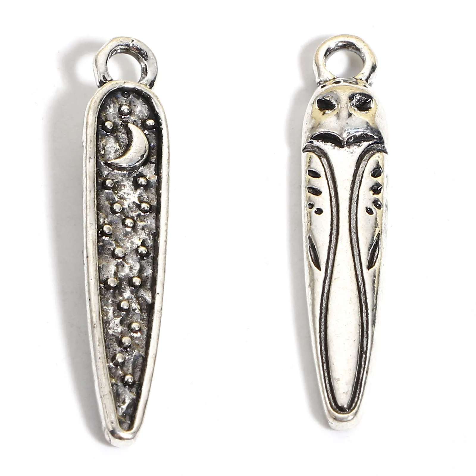 

10PCs Antique Silver Color Double-Sides Owl Moon Pattern Conical Pendants Charms For Jewelry Making Diy Necklace Findings 28x5mm
