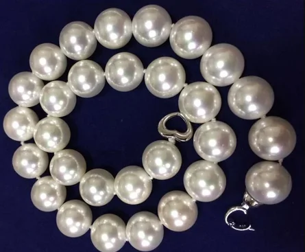 

14mm white Round shell pearl necklace heart clasp Natural SOUTH SEA SHELL PEARL Woman jewelry NECKLACE
