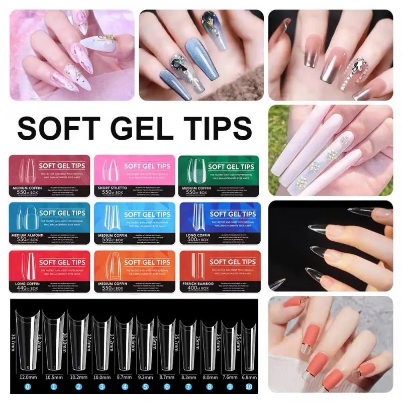 

550pcs Fake Nail Art Tips Press On False Nails Full Cover Coffin Semi-Frosted Stiletto Nail Capsule Salon Tip Accessories Tool