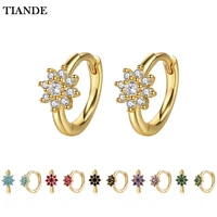 tiande silver color gold plated hoop earrings for women zircon flower piercing circle earrings 2022 fashion jewelry wholesale