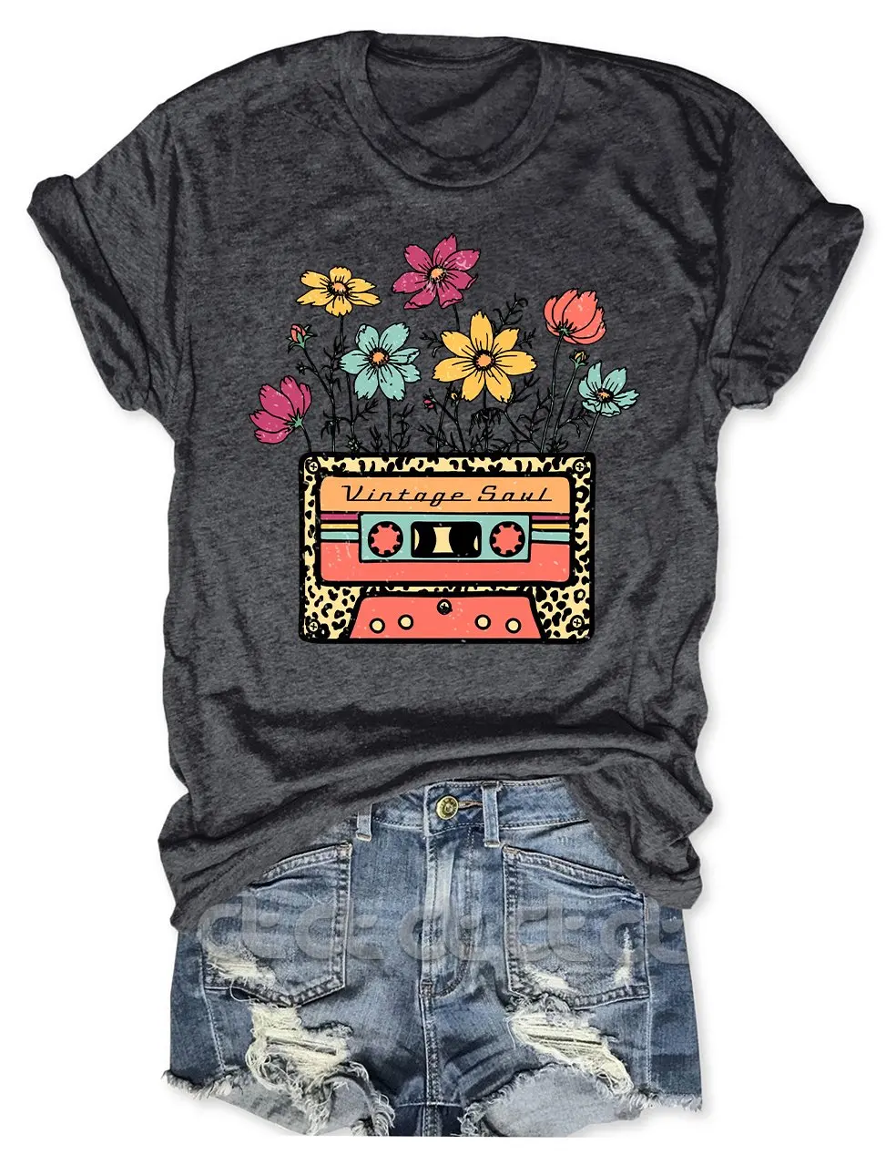 

Teeteety Womens High Quality 100% Cotton Vintage Soul Flowers Print O-neck T-shirt