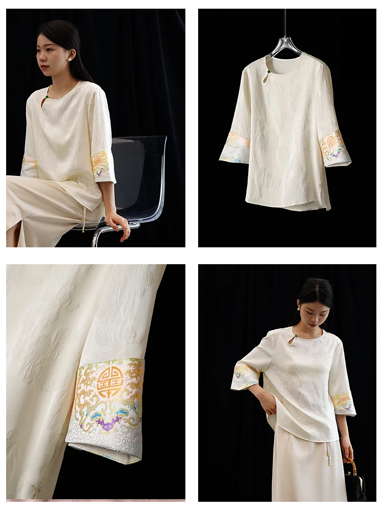 Женские Жаккардовые Рубашки с широкими пионами [Uxzj090