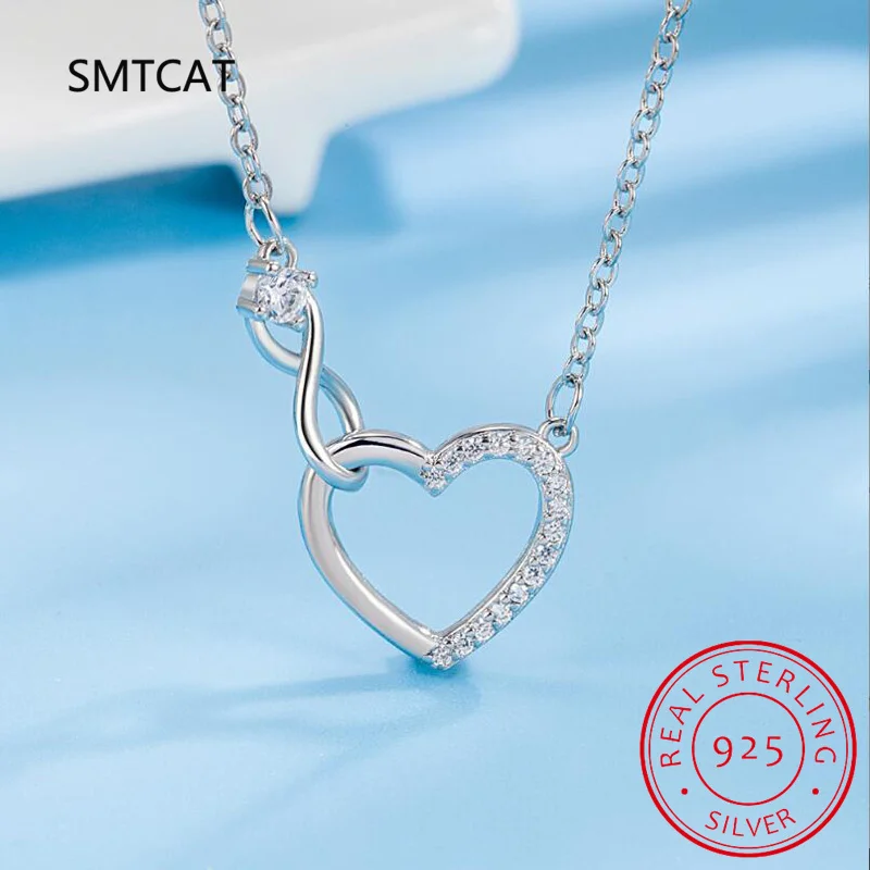 

925 Sterling Silver Charm Heart Shining CZ Necklace For Women Romantic Infinite Love Fine Jewelry Valentine's Day Gift