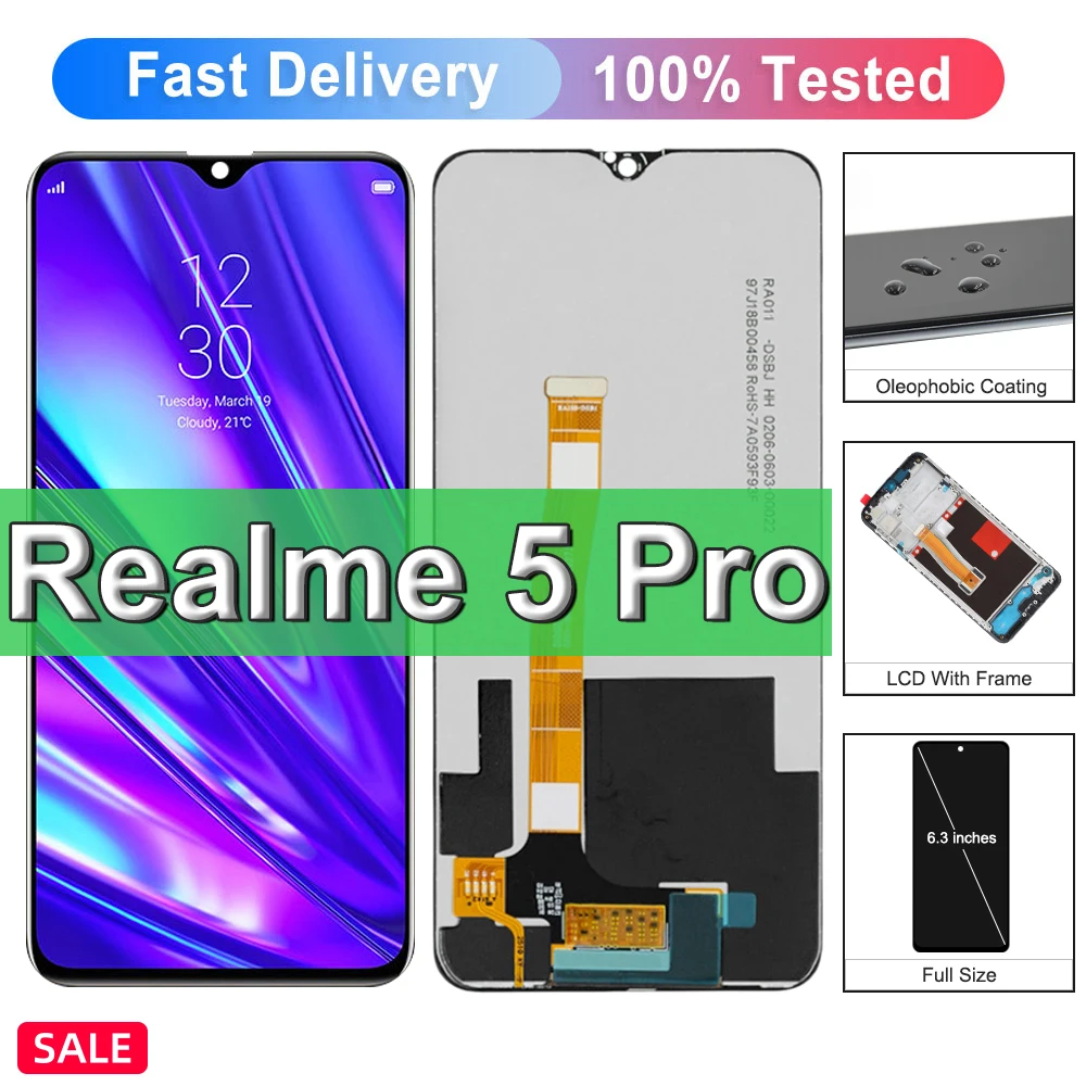 

Original For OPPO Realme 5 Pro LCD Sisplay Touch Panel Screen Sensor Assembly Replacement For Realme Q RMX1971 LCD With Frame