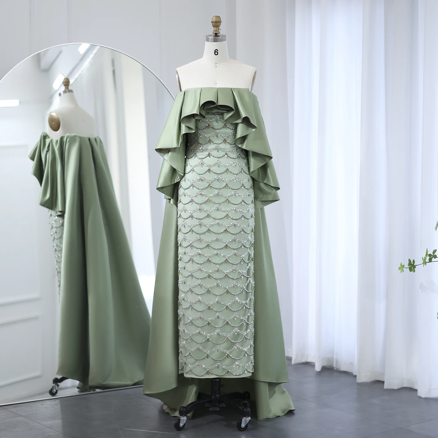 Sharon Said Sage Green Роскошное вечернее платье в Дубае Рыбья чешуя с накидкой Сиреневое