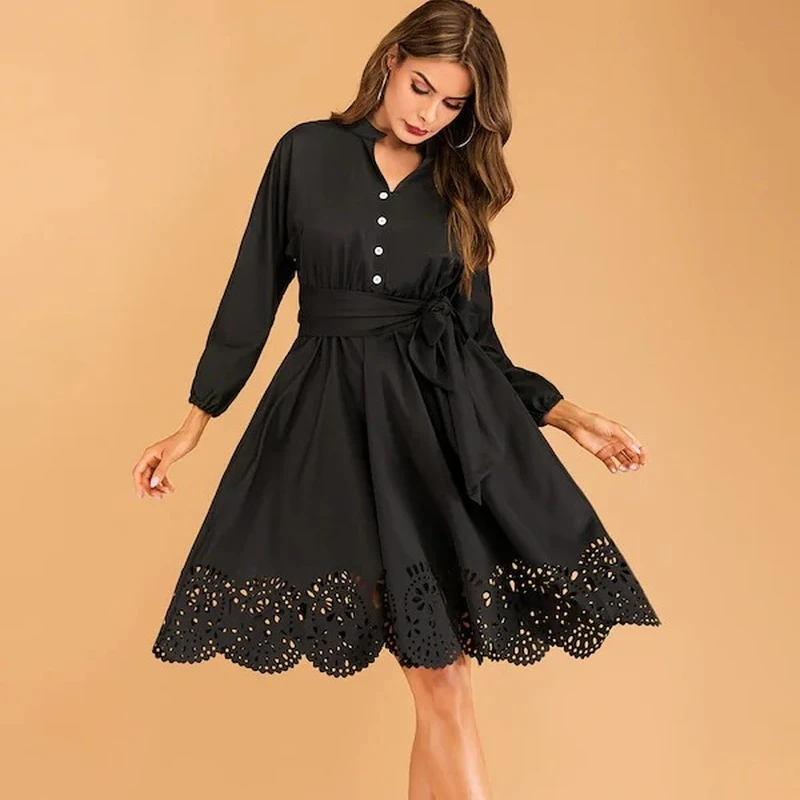 

Женское платье, модное однотонное платье-поло с длинным рукавом и воротником, Новинка лета, свободная женская одежда Movafag