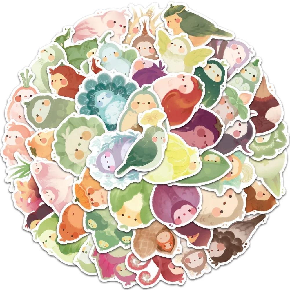 10/30/50PCS Cartoon Cute Vegetable Bird Sticker for Journal Luggage Laptop IPad Skateboard Cup Waterproof Sticker Wholesale