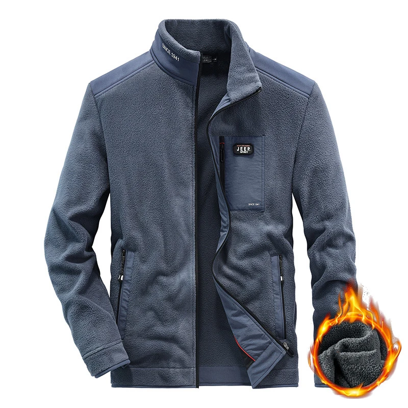 

Новая осенне-зимняя флисовая куртка, Мужская Модная приталенная куртка с воротником-стойкой в стиле милитари, мужская куртка, Мужское пальт...