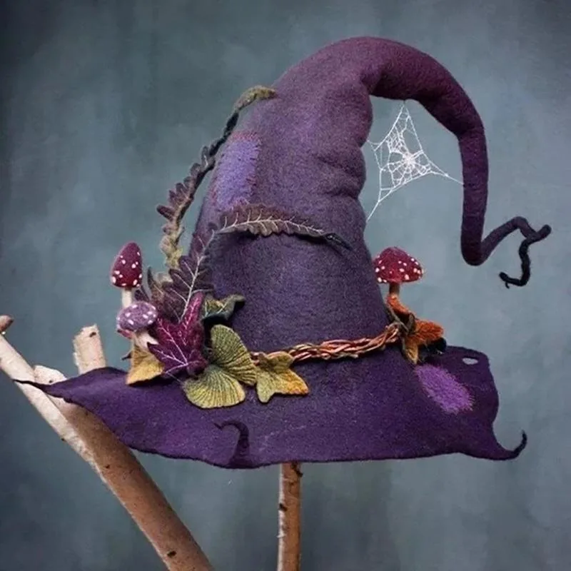 

Halloween Witch Hats Adult Kids Party Masquerade Ribbon Felt Witch Hat Birthday Witches Top Pointed Caps Cosplay Halloween Props