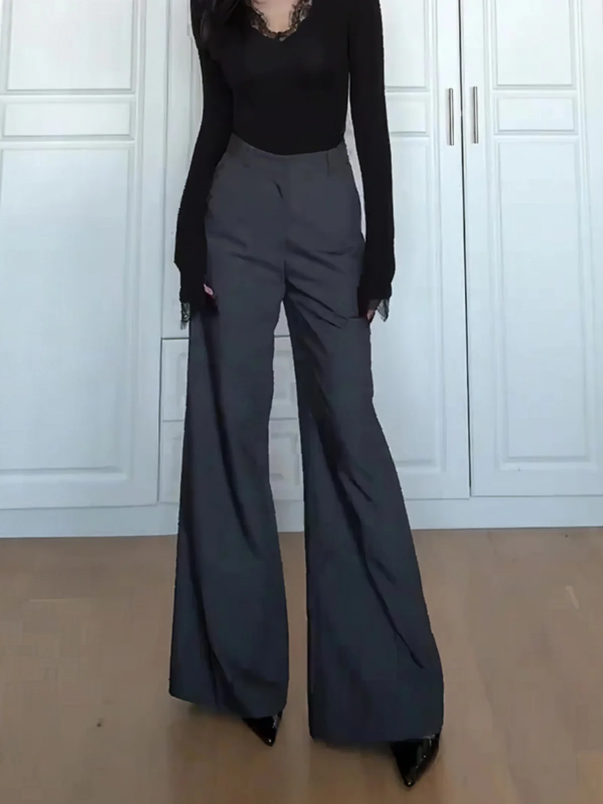 Серые костюмные брюки больших размеров для женщин 2024 осень и зима новые