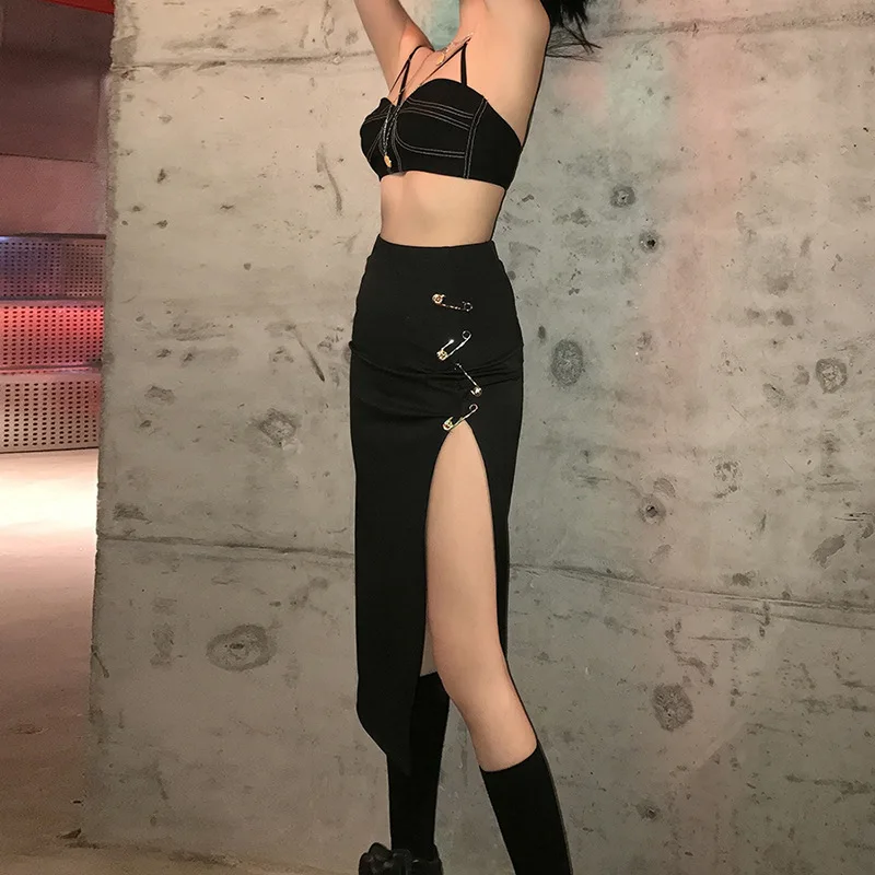 

Ladies' New Temperament All-match Women's Skirt Personality Street Style Casual Pin Slim Skirt High Waist Slit Skirt Women