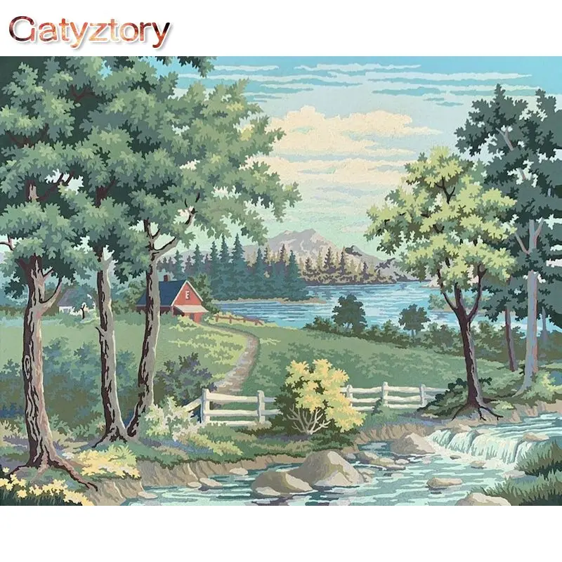 Картины по номерам GATYZTORY 60x75 см деревенский пейзаж без рамки DIY рисование на