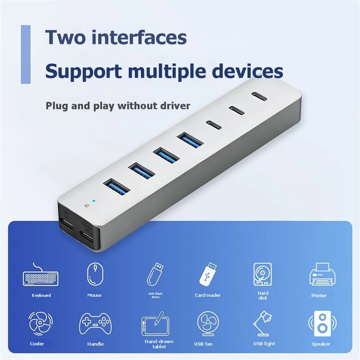 Фото USB-хаб newA10R с 4 портами USB 3.1 и 3 портами Type-C 3.1, многопортовый настольный USB-адаптер, USB-разветвитель с питанием для ноутбуков, телефонов, ПК и т.д. №4
