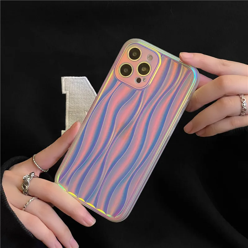 

Retro luxury laser Water Ripple wave line art pop girls Phone case For iPhone 14 13 11 12 Pro Max 14 Plus case Cute simple Cover