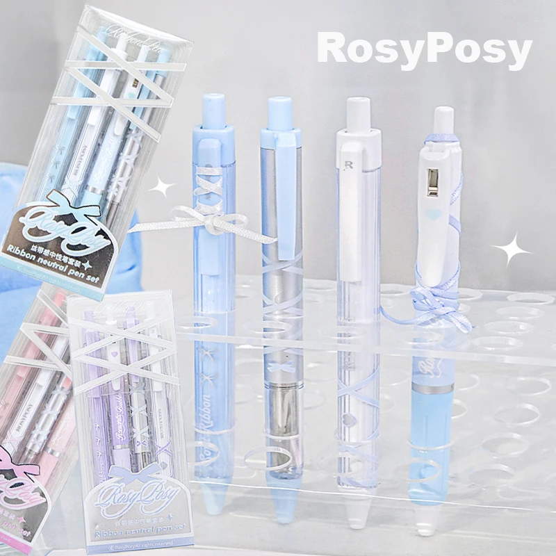 Фото Набор ручек RosyPosy Signture, 4 шт., 0,38/0,5 мм, литературный INS, набор гелевых ручек в балетном стиле, высококачественный быстросохнущий эстетический подарок для письма №1