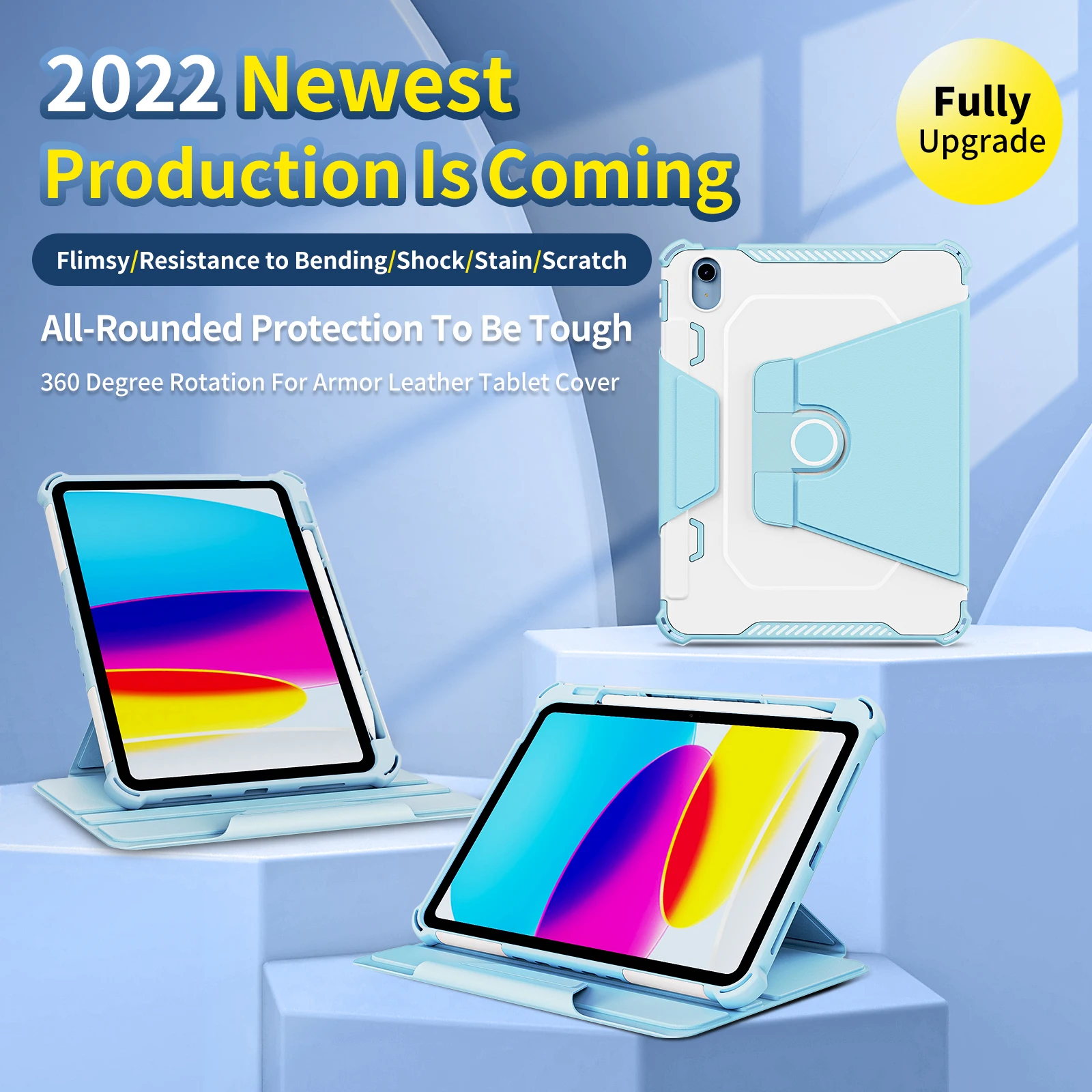 

360 Degree Rotatable Smart Case for iPad 10th Gen 2022 10.9 inch A2696 A2757 A2777 with Pencil Holder Smart Casing Cover