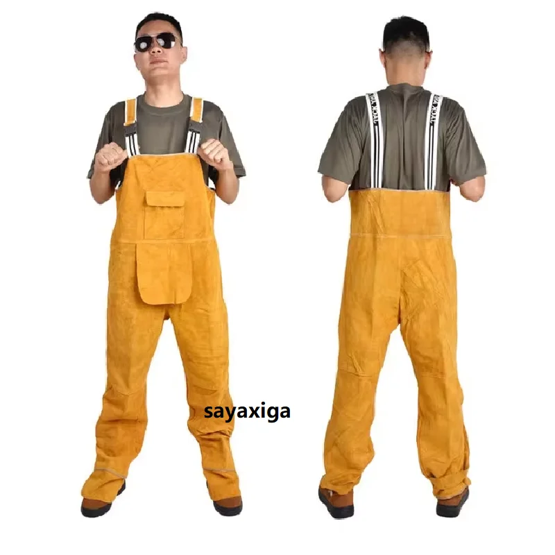 Сварочный костюм из воловьей кожи огнестойкий нагрудник для одежды комбинезон с