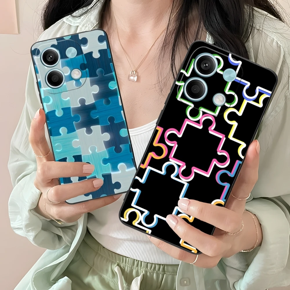 Puzzle Pretty Fashion Mobile Cell Phone Case for Xiaomi Redmi Note 13 12 11 10 9 8 7 6 S A Pro Lite Plus 5G Black Cover Shell