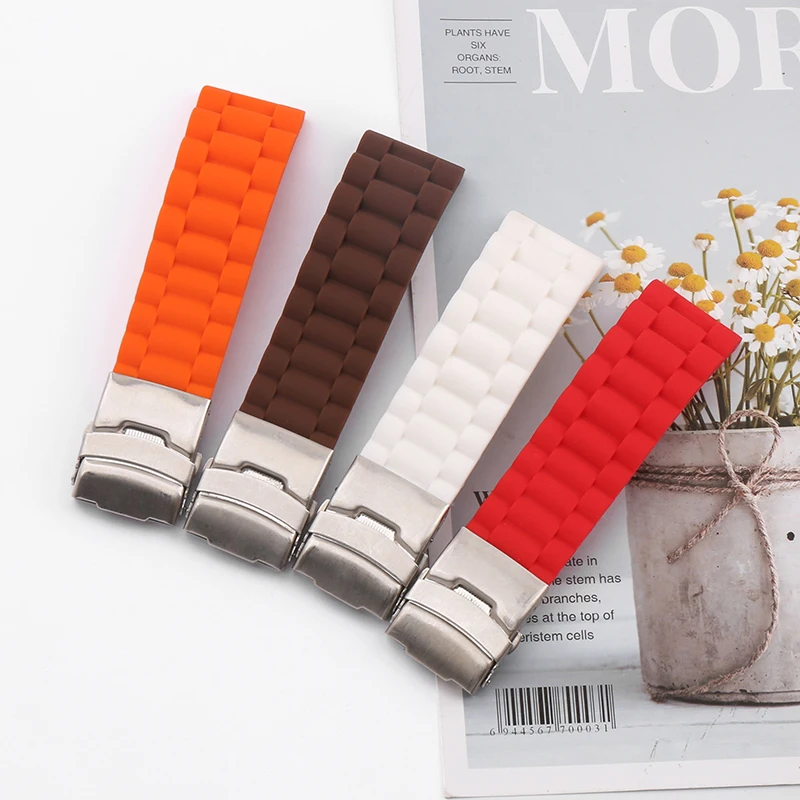 22mm24mm folding buckle men's silicone watch band accessories outdoor sports waterproof Rubber Strap wristband