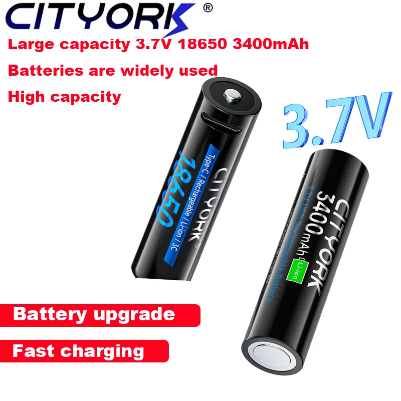 18650 Тип C Зарядка 3400 мАч Литий-ионный аккумулятор для фонарика игрушечный