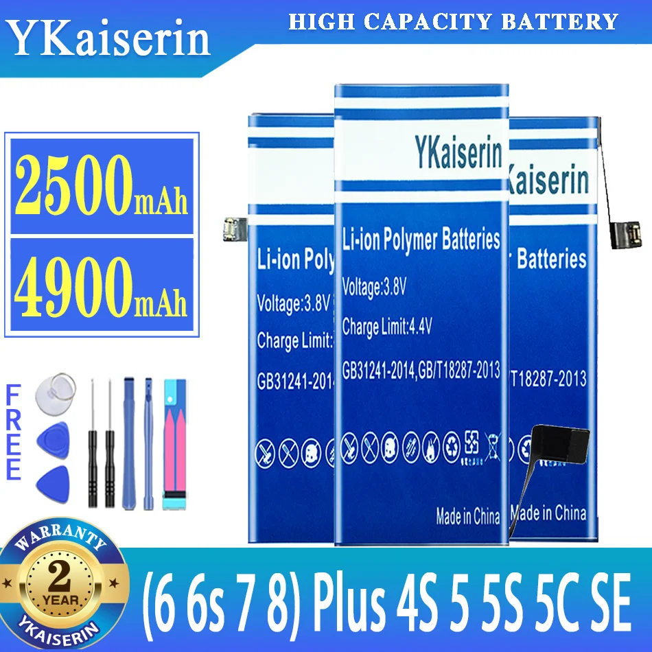 YKaiserin Batteria di alta qualità per Apple IPhone (6 6s 7 8) Plus 4S 5 5S 5C SE 6Plus 6sPlus 7Plus 8Plus telefoni Batteria