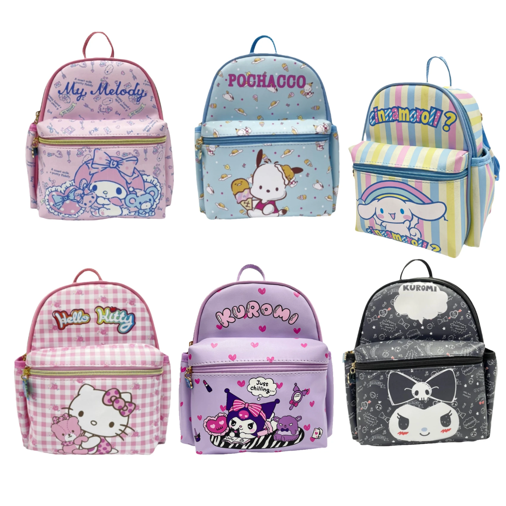 

Sanrios Kuromi Mymelody Cinnamoroll kawaii Cartoon PU Backpack Anime Plush School Bags Teenage Girl Travel Rucksack Gifts
