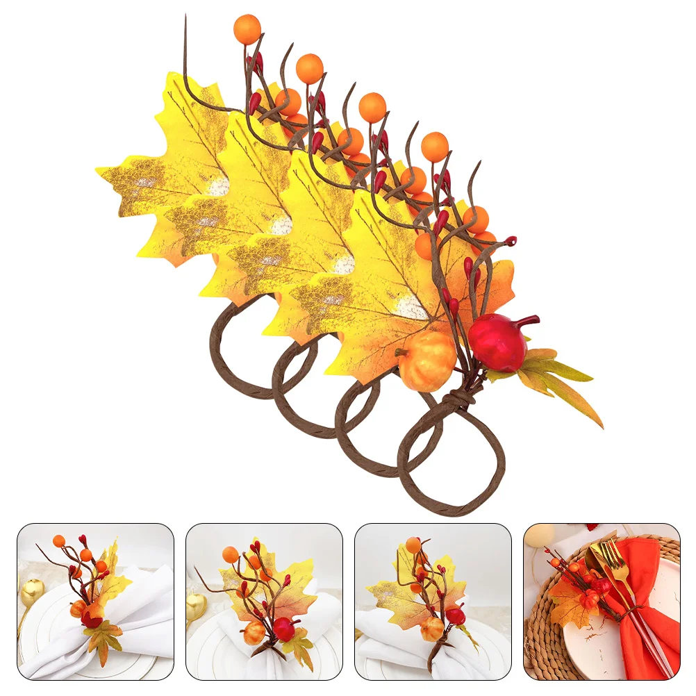 

Napkin Rings Holder Thanksgiving Buckle Leaf Pumpkin Serviette Holiday Fall Maple Cloth Harvest Banquet Table Settings Party