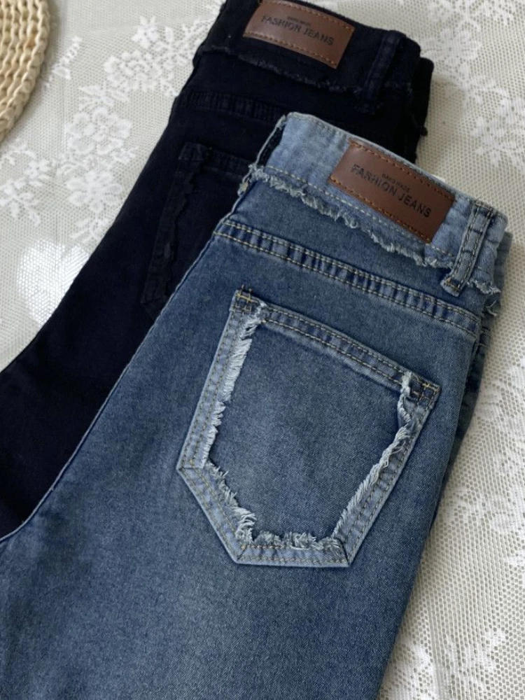 Расклешенные рваные джинсы женские Hotsweet с кисточками винтажный корейский стиль