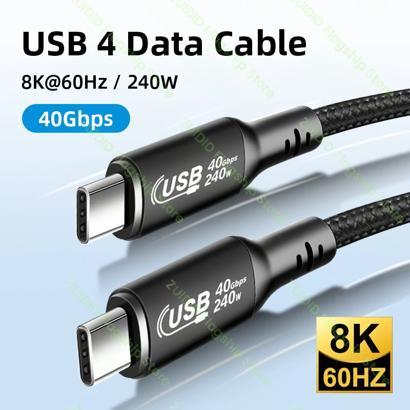 

240W USB4.0 40Gbps ThunderBolt 3 Data Cable Type-C to C 5A PD3.1/QC4.0 Fast Charging 8K@60Hz Cord for PS5 Switch Samsung MacBook