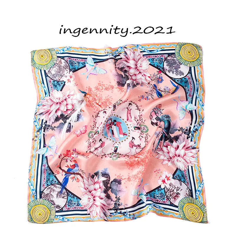 

100% Silk Scarf Small Bandana Women Fashion Lady & Flower Neckerchief Tied 53*53cm