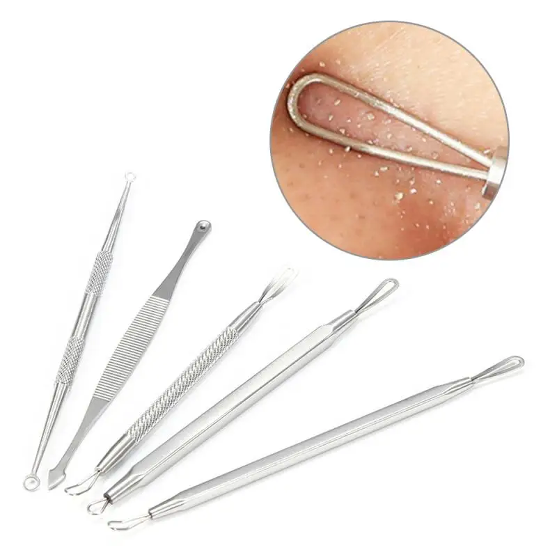 

5PCS Black head Remover Tool Set Stainless Acne Needle Pimple Tweezers Blackhead Comedone Acne Extractor Face Cleanser Care