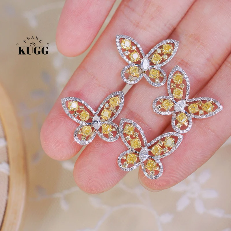 Серьги-гвоздики KUGG из белого золота 18 карат роскошные серьги в форме бабочки