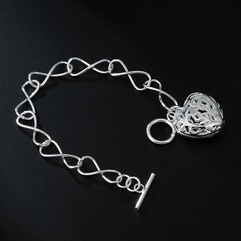 

925 Sterling Silver Hollow Heart Pendant Bracelet for Woman Wedding Engagement Fashion Party Jewelry Charm Christmas Gifts