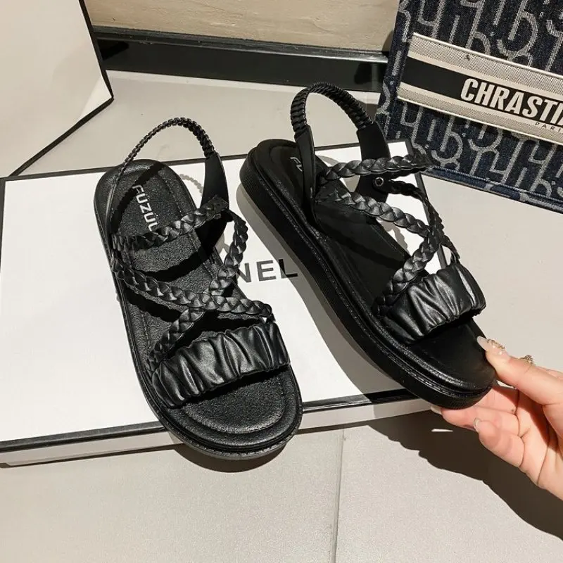 

Сандалии на танкетке женские, удобная универсальная обувь на среднем каблуке, черные туфли на платформе, для летнего сезона 2023