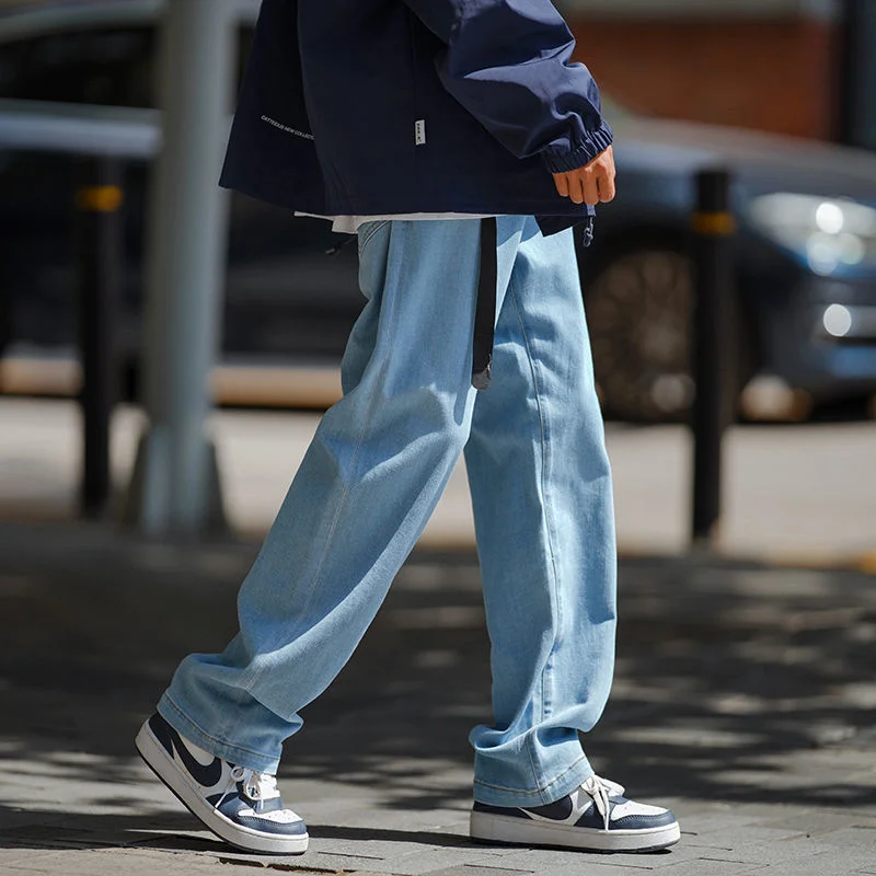 Blue Baggy Jeans Men Fashion Casual Straight Jeans Men Japanese Streetwear Hip Hop Loose Wide Leg Denim Pants Mens Trousers