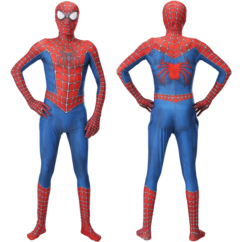 

Anime Kids Red And Blue Birthday Spiderboy Costume Adult Suit Jumpsuits Child Party Cosplay No Embossed Lens