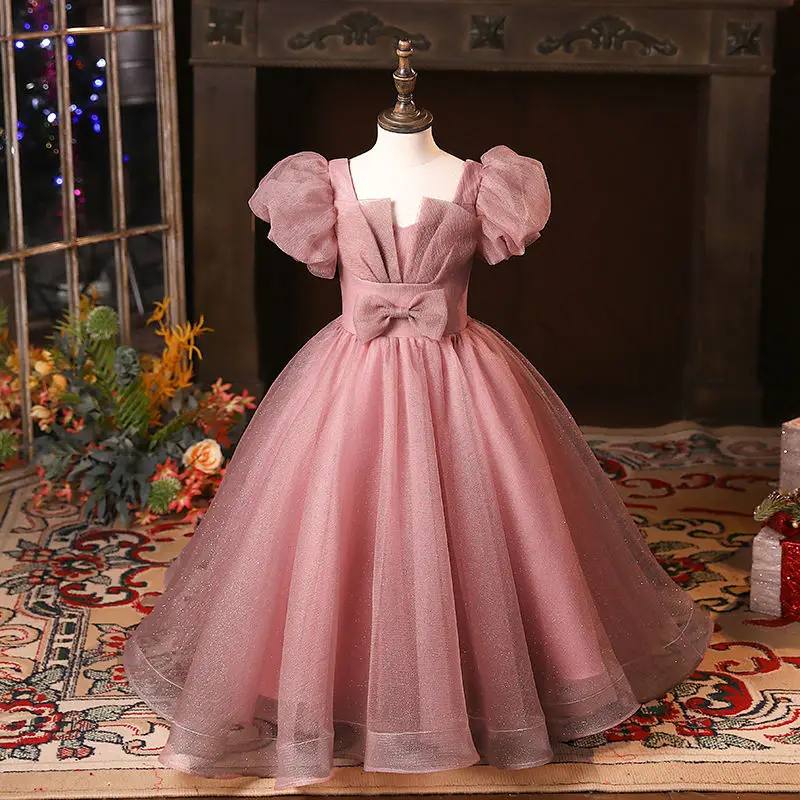 

Girls Gauze Short-sleeved Dress For Children's One-year-old Evening Dress Flower Princess Dress Host Show Piano Dress