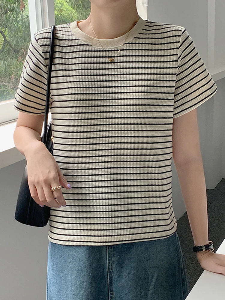 

T Shirt Women Tops Korean Style Woman Clothing Casual Camisetas De Mujer 2022 Summer Short Sleeve Tshirt Striped
