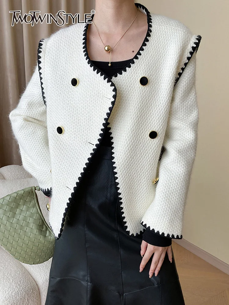 

Женская винтажная куртка TWOTWINSTYLE, черная двубортная куртка составного кроя с круглым вырезом и длинным рукавом