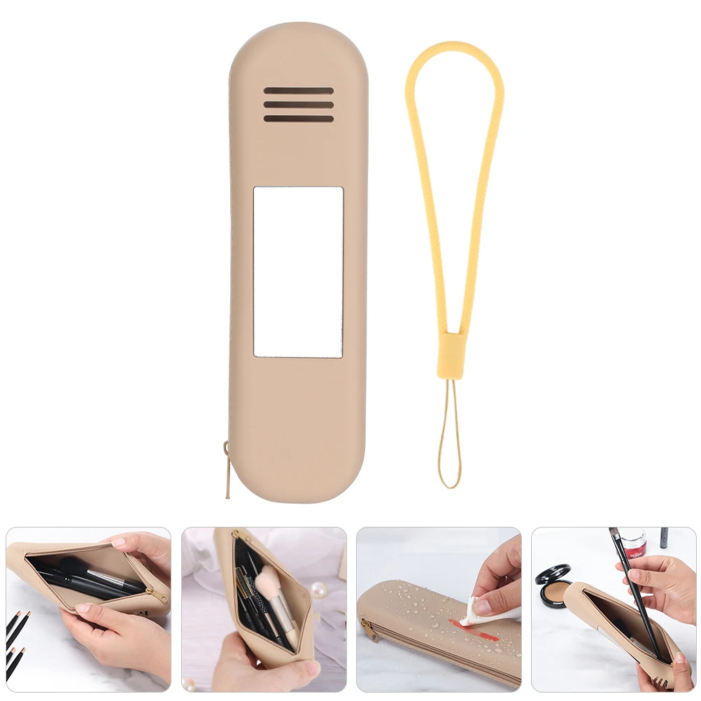 

Portable Cute Makeup Case Travel Makeup Brush Holder Silicone Makeup Brush Storage Box With Mirror Strap Organizer Holder