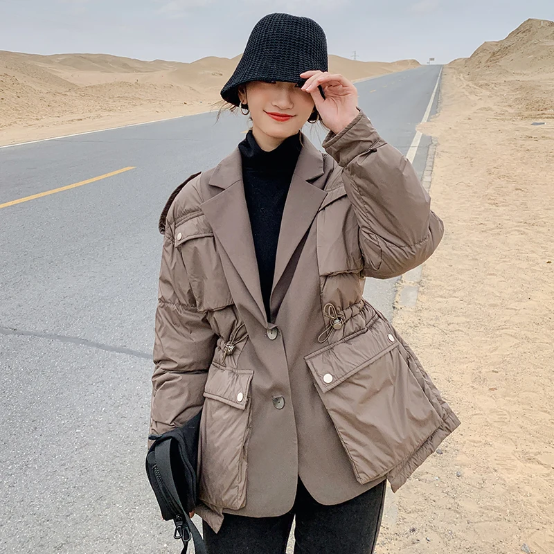 New Suit Stitching Fake Two-Piece Short Thick Warm Loose Casual Women Coats Autumn Winter 2023 Female Jackets Korean Trench Ins